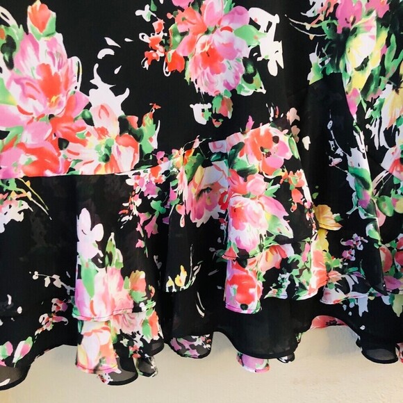 Chaps Women Skirt Tulip Mid Length Floral Print Black Romantic Fairy Grunge - Picture 2 of 7